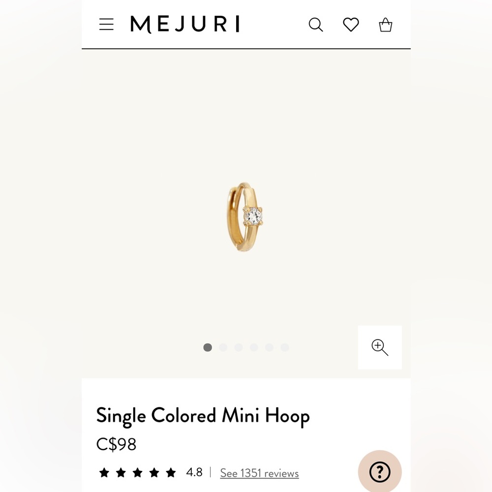 Mejuri 14k White Sapphire Single Colored Mini Hoop